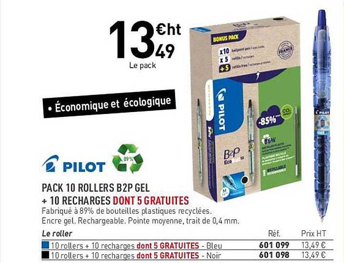 pack 10 rollers b 2p gel + 10 recharges dont 5 gratuites