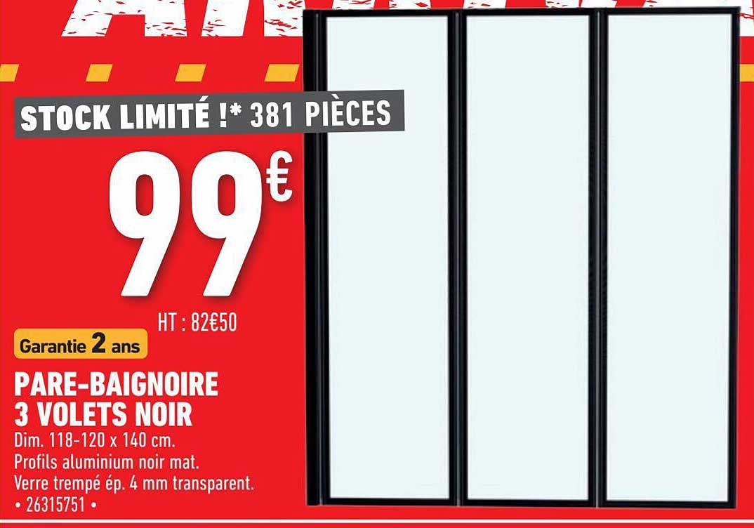 pare-baignoire 3 volets noir
