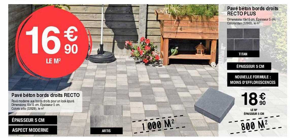 pavé béton bords droits recto, pavé béton bords droits recto plus