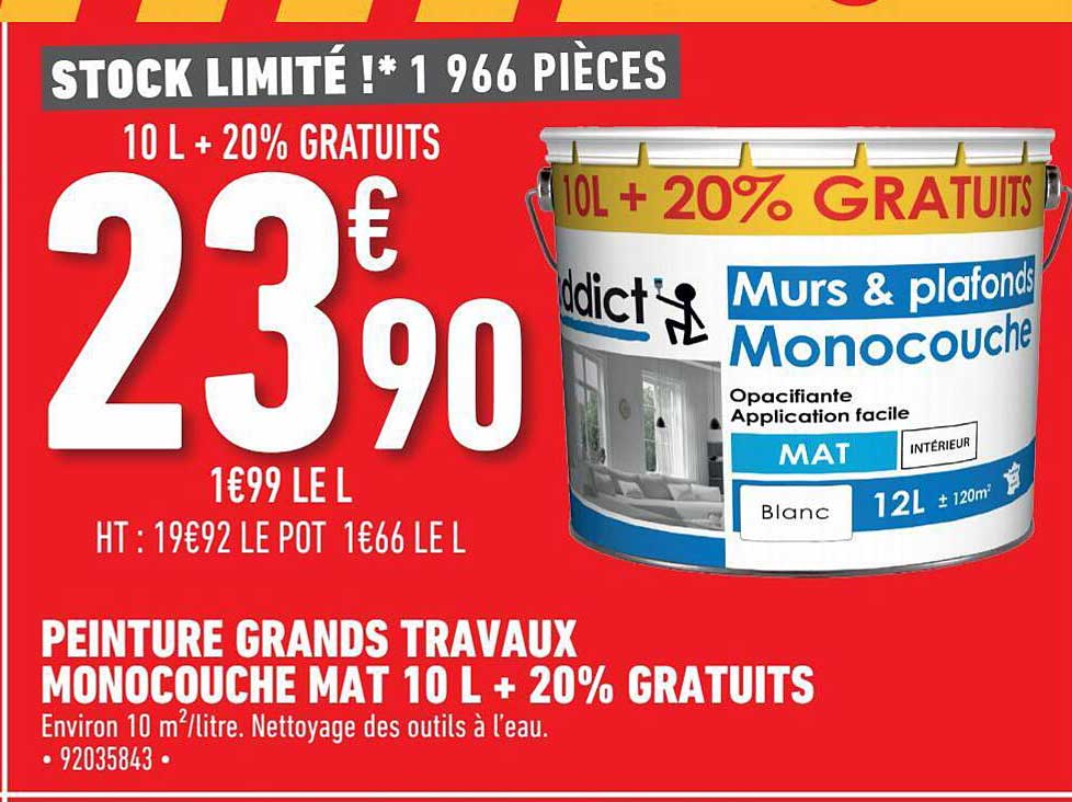 peinture grands travaux monocouche mat 10 l + 20% gratuits addict'