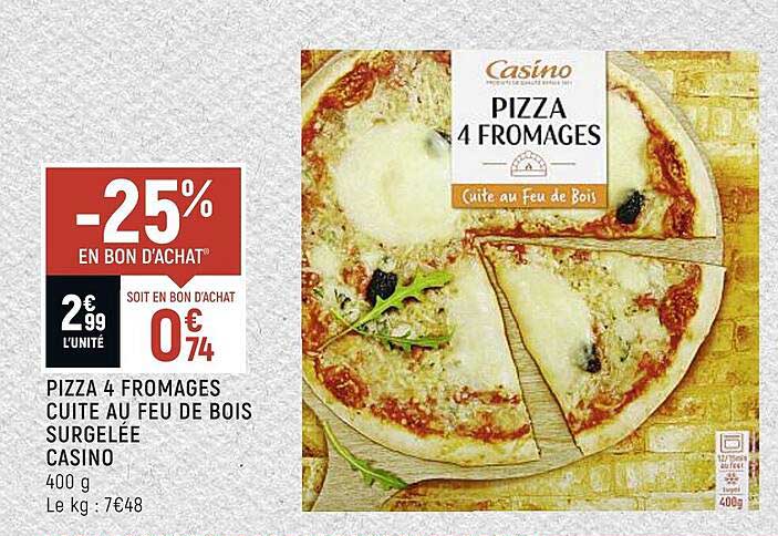 Pizza 4 Fromages Cuites Au Feu De Bois Surgelée Casino