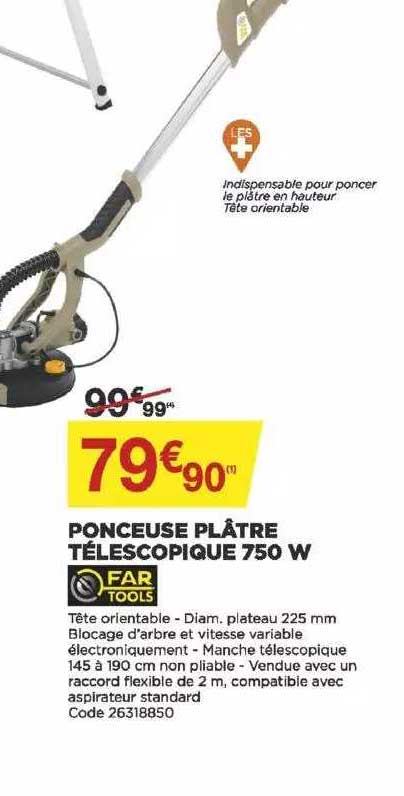 ponceuse plâtre télescopique 750 w far tools