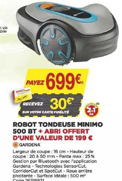 robot tondeuse minimo 500 bt + abri offert