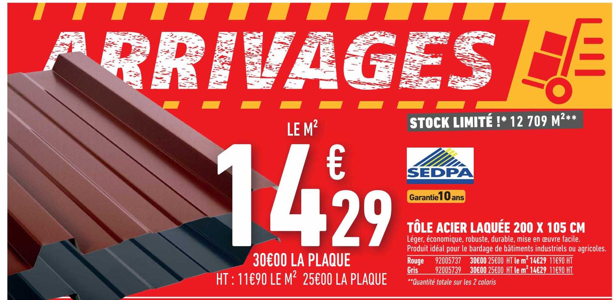 tôle acier laquée 200 x 105 cm sedpa