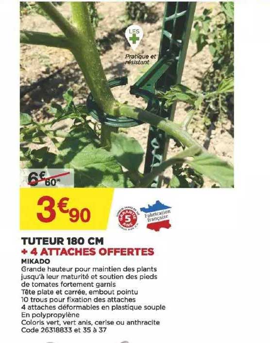 tuteur 180 cm + 4 attaches offertes mikado