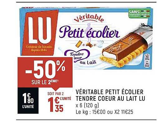 Véritable Petit écolier Tendre Cœur Au Lait Lu
