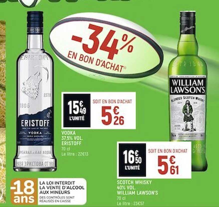 vodka 37,5% vol. eristoff, scotch whisky 40% vol. william lawson's