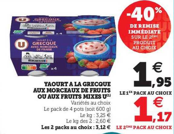 Yaourt à La Grecque Aux Morceaux De Fruits Ou Aux Fruits Mixés U