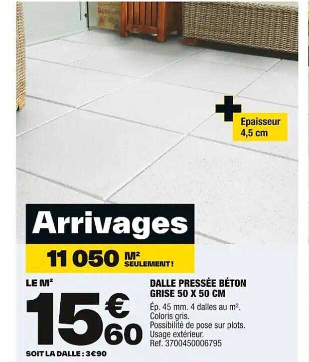 dalle pressée béton grise 50 x 50 cm