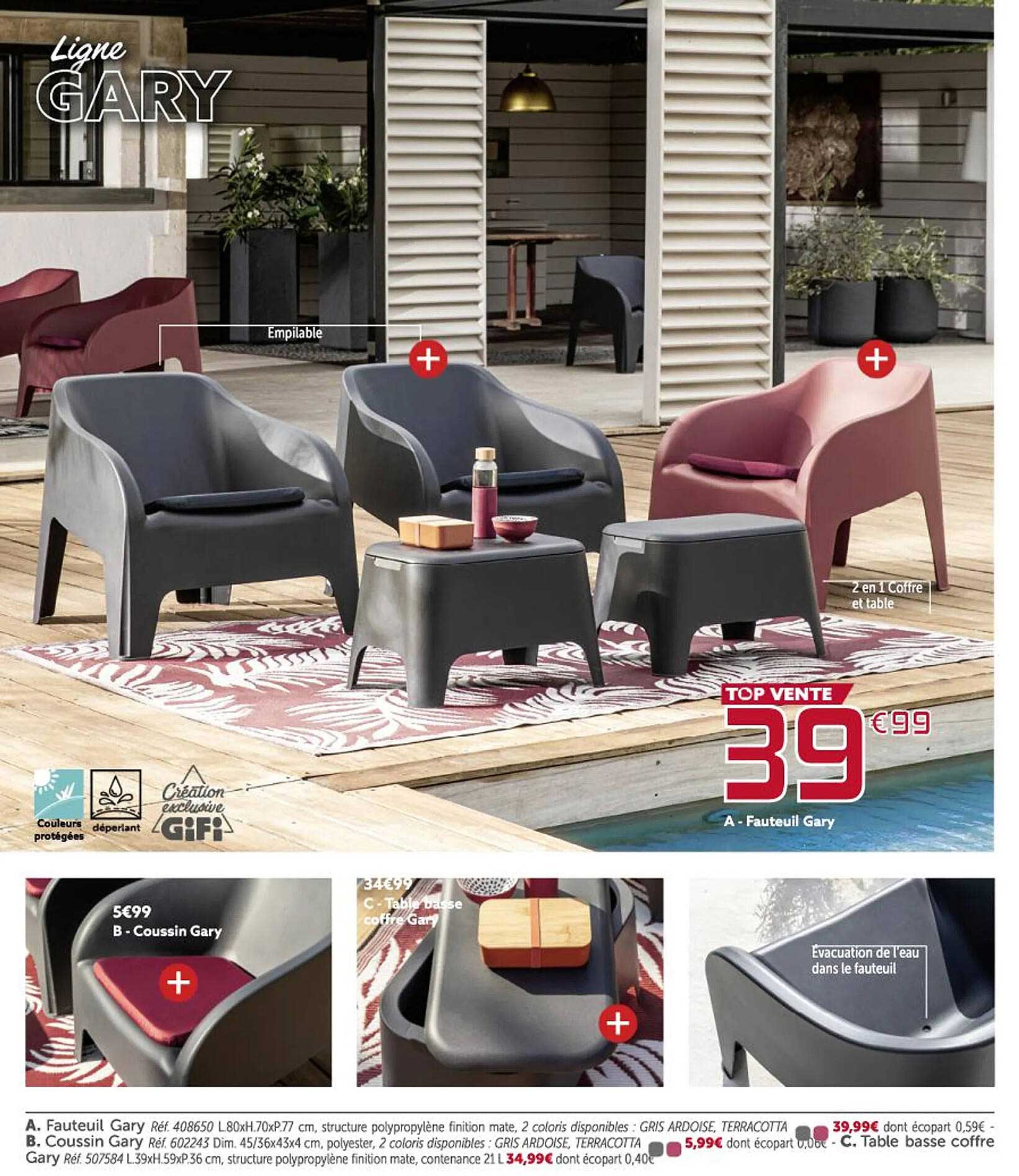 fauteuil gary, coussin gary, table basse coffre gary