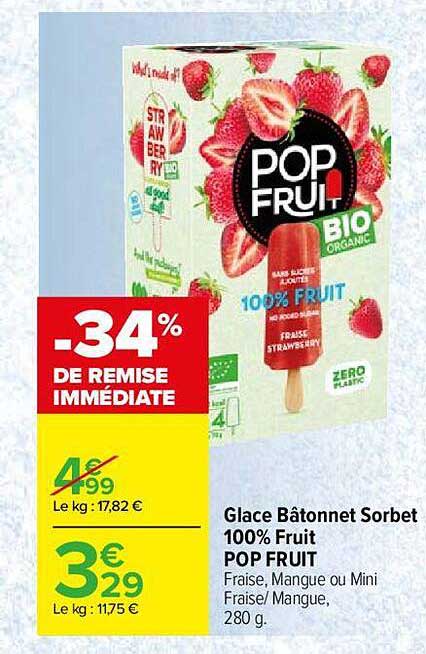 Glace Bâtonnet Sorbet 100% Fruit Pop Fruit