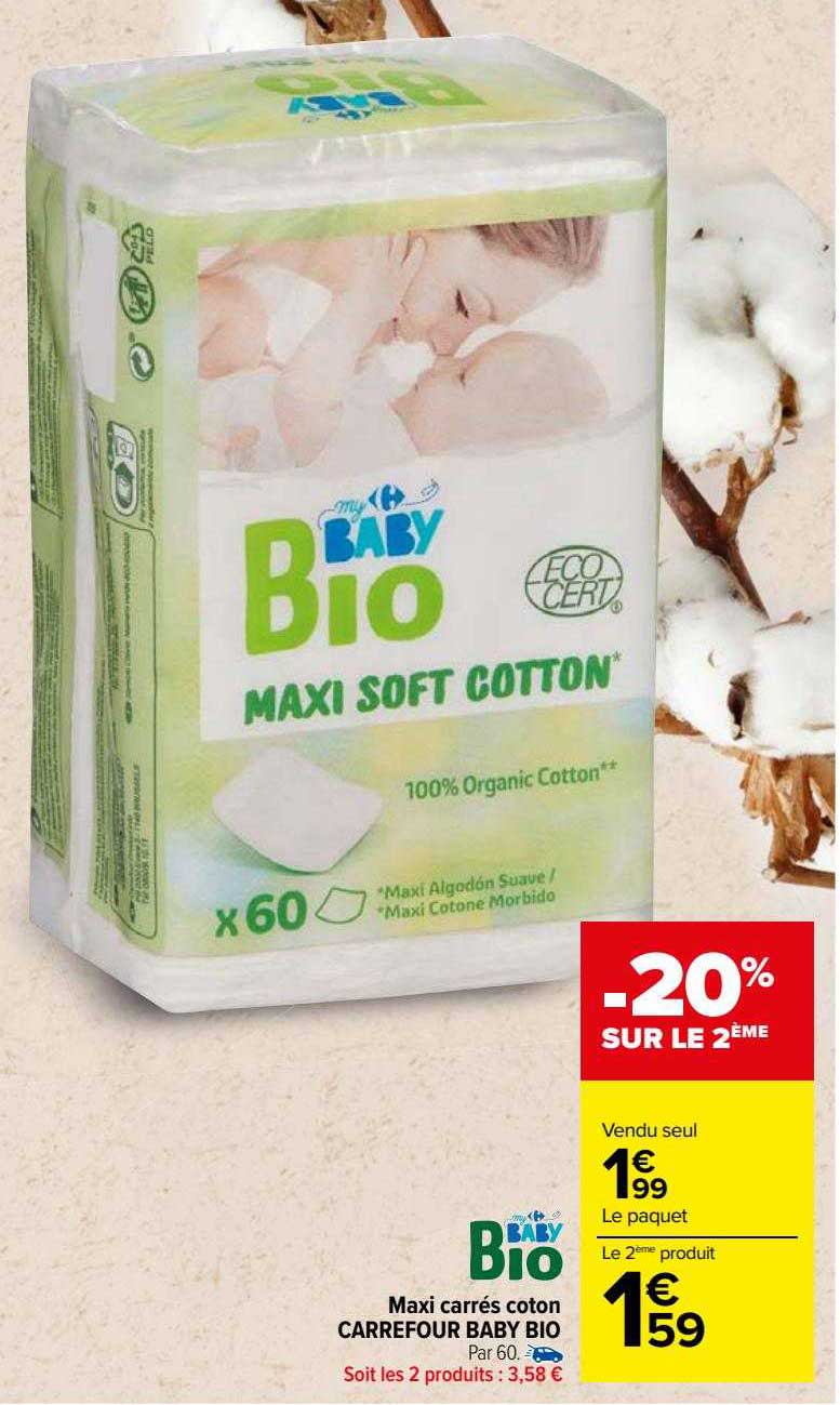 Maxi Carrés Coton Carrefour Baby Bio