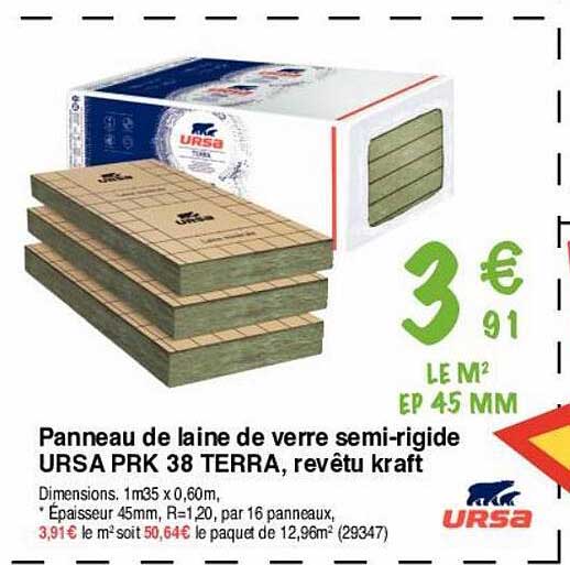 panneau de laine de verre semi-rigide ursa prk 38 terra, revêtu kraft