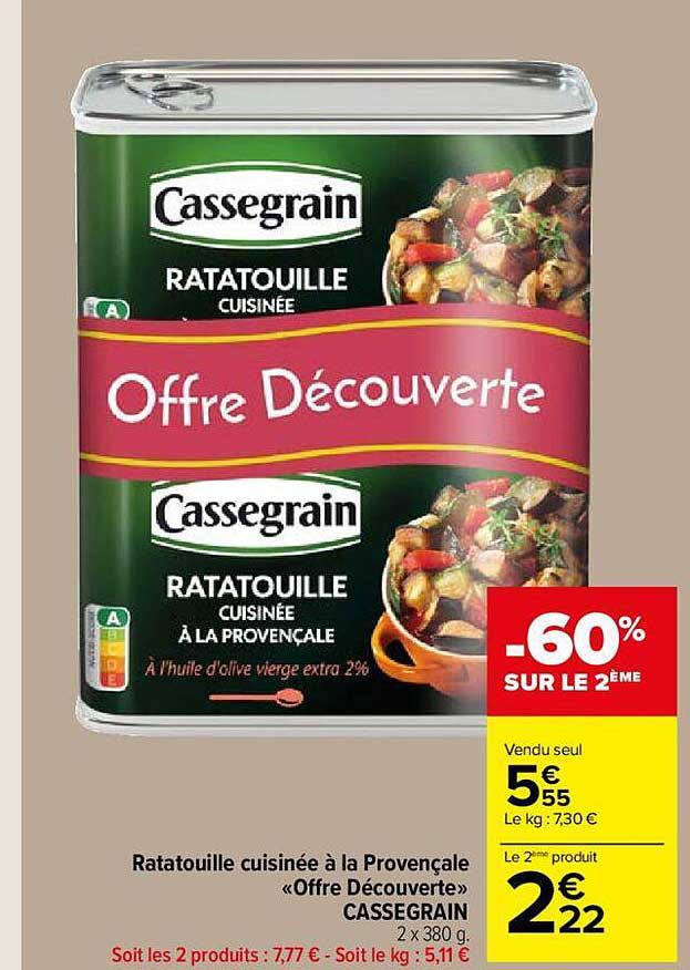 Ratatouille Cuisinée à La Provençale «offre Découverte» Cassegrain