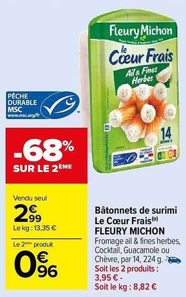 bâtonnets de surimi le cœur frais fleury michon