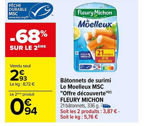 bâtonnets de surimi le moelleux msc "offre découverte" fleury michon