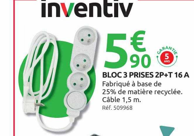 bloc 3 prises 2p+t 16A inventiv
