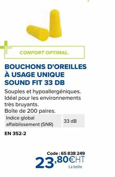 bouchons d'oreilles à usage unique sound fit 33 db