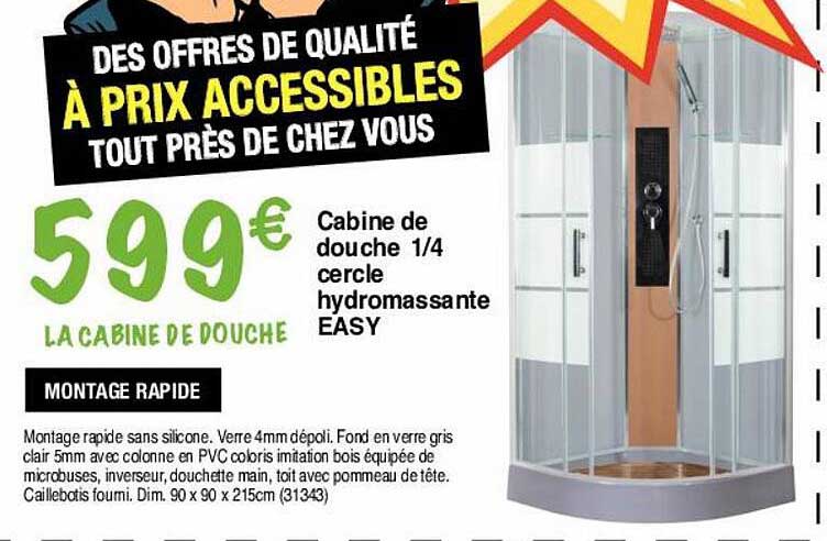 cabine de douche 1-4 cercle hydromassante easy