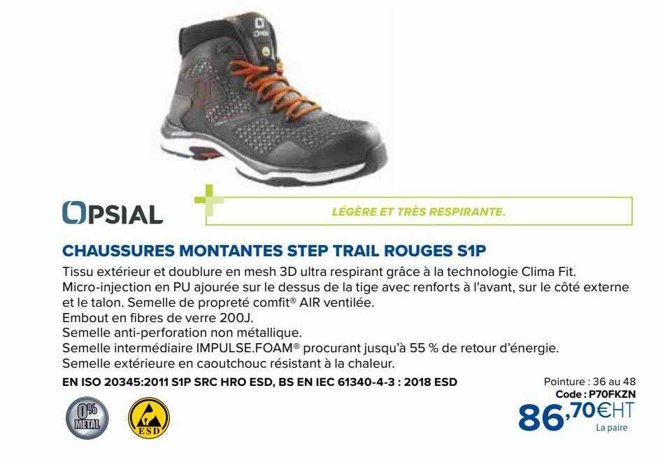 chaussures montantes step trail rouges s1p opsial
