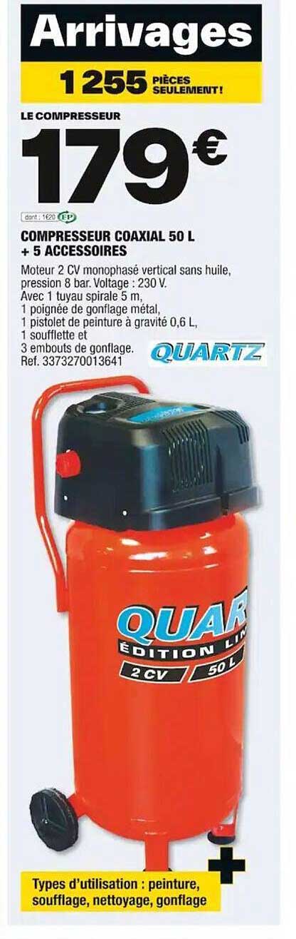 compresseur coaxial 50l + 5 accessoires quartz