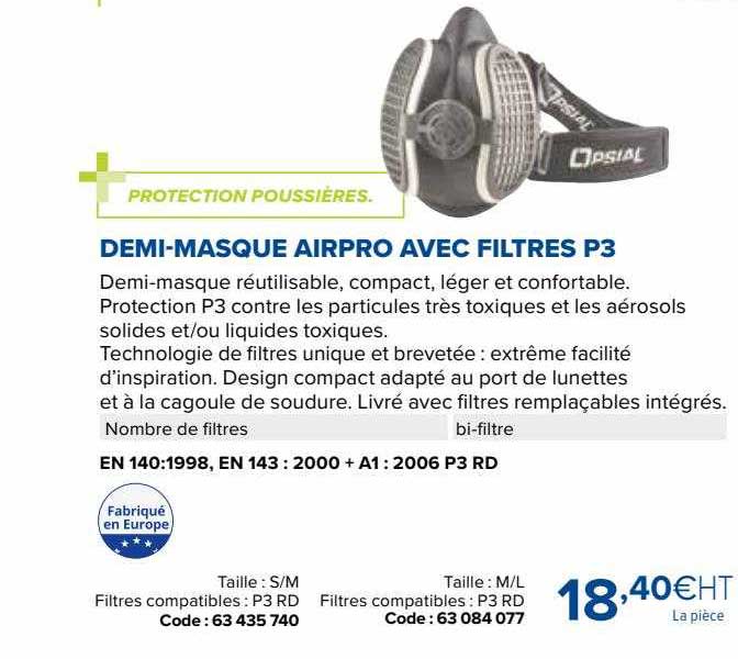 demi-masque airpro avec filtres p3
