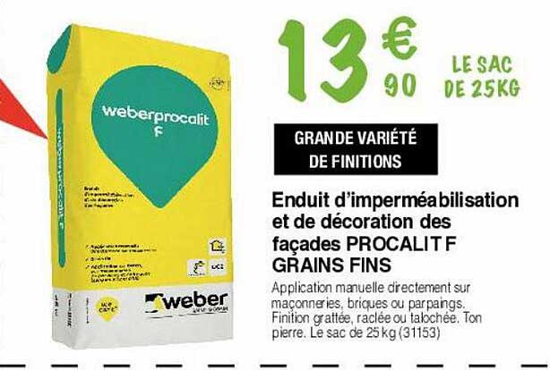 enduit d'imperméabilisation et de décoration des façades procalit f grains fins weber