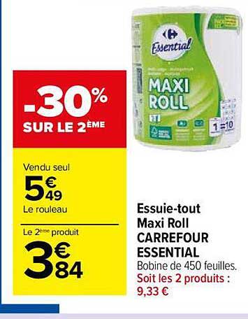 Essuie-tout Maxi Rolls Carrefour Essential