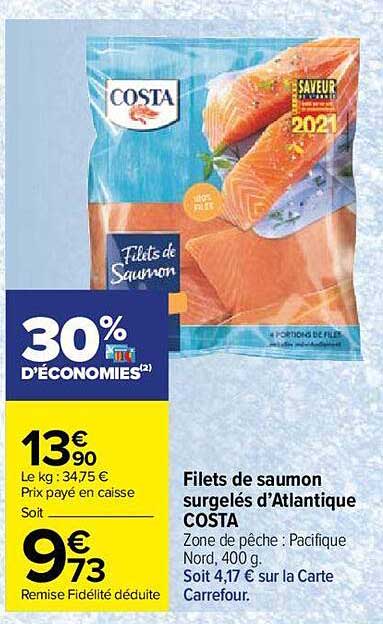 Filets De Saumon Surgelés D'atlantique Costa