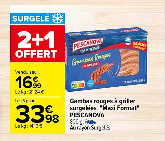 gambas rouges à griller surgelées "maxi format" pescanova