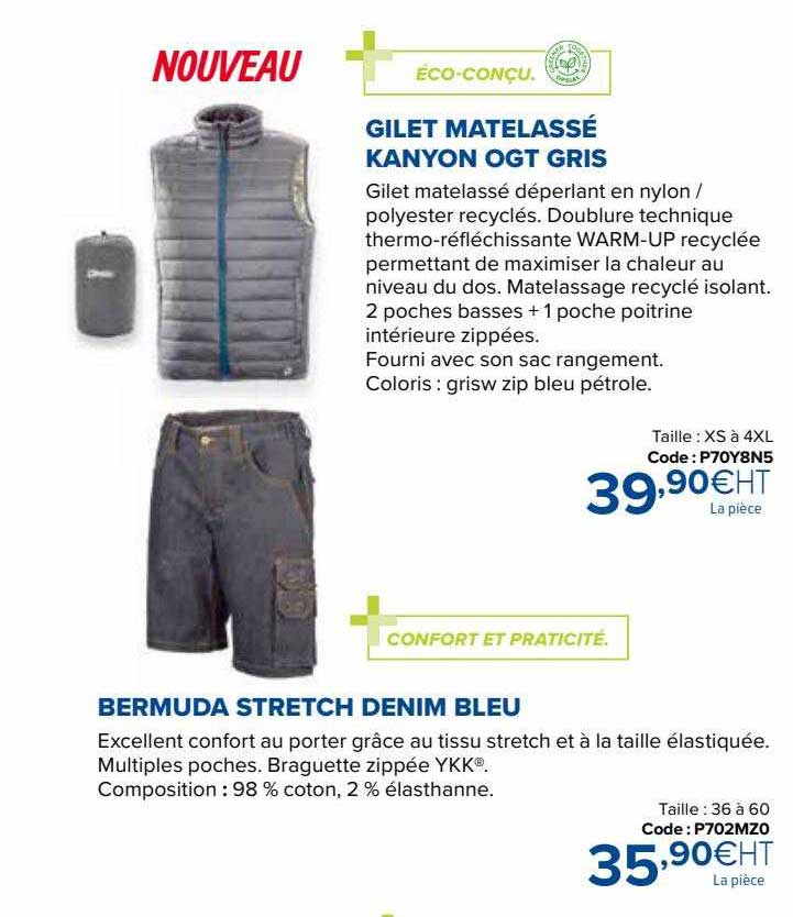 Gilet Matelassé Kanyon Ogt Gris, Bermuda Stretch Denim Bleu