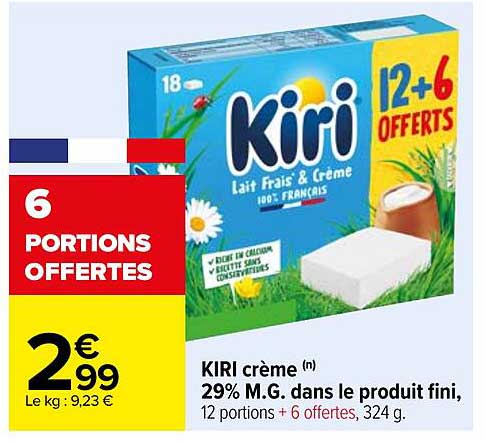 kiri crème 29% m.g. dans le produit fini
