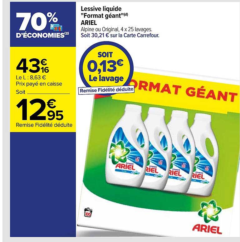 lessive liquide "format géant" ariel