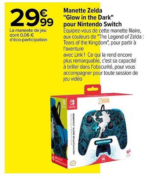 Manette Zelda "glow In The Dark" Pour Nintendo Switch