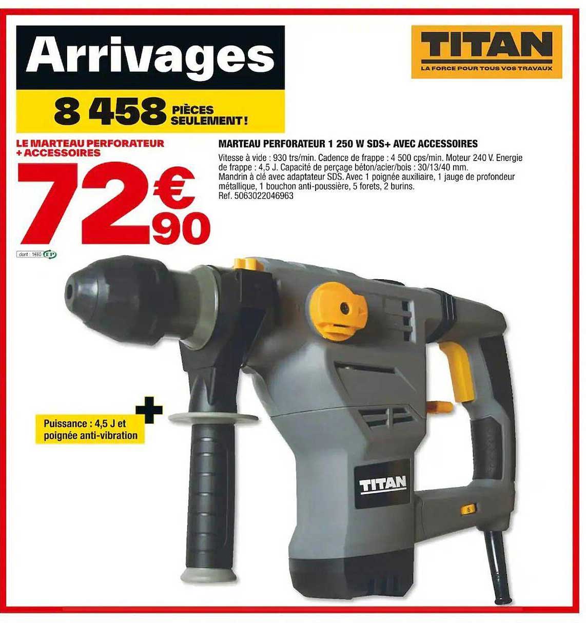marteau perforateur 1250w sds+ avec accessoires titan