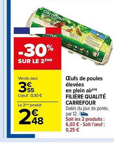 œufs de poules élevées en plein air filière qualité carrefour