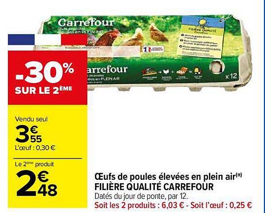 œufs de poules élevées en plein air filière qualité carrefour