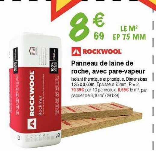panneau de laine de roche, avec pare-vapeur rockwool