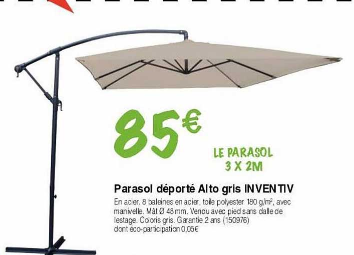 parasol déporté alto gris inventiv