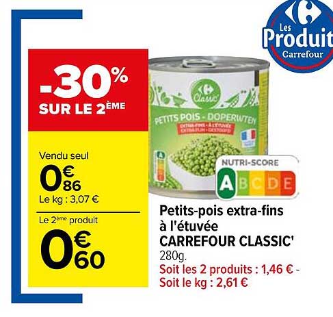 petits-pois extra-fins à l'étuvée carrefour classic'