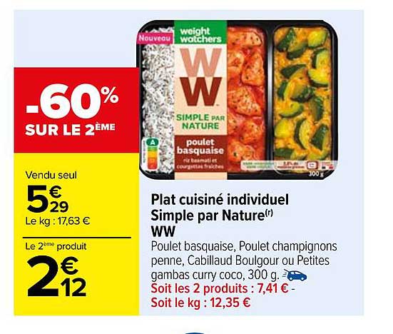 plat cuisiné individuel simple par nature ww