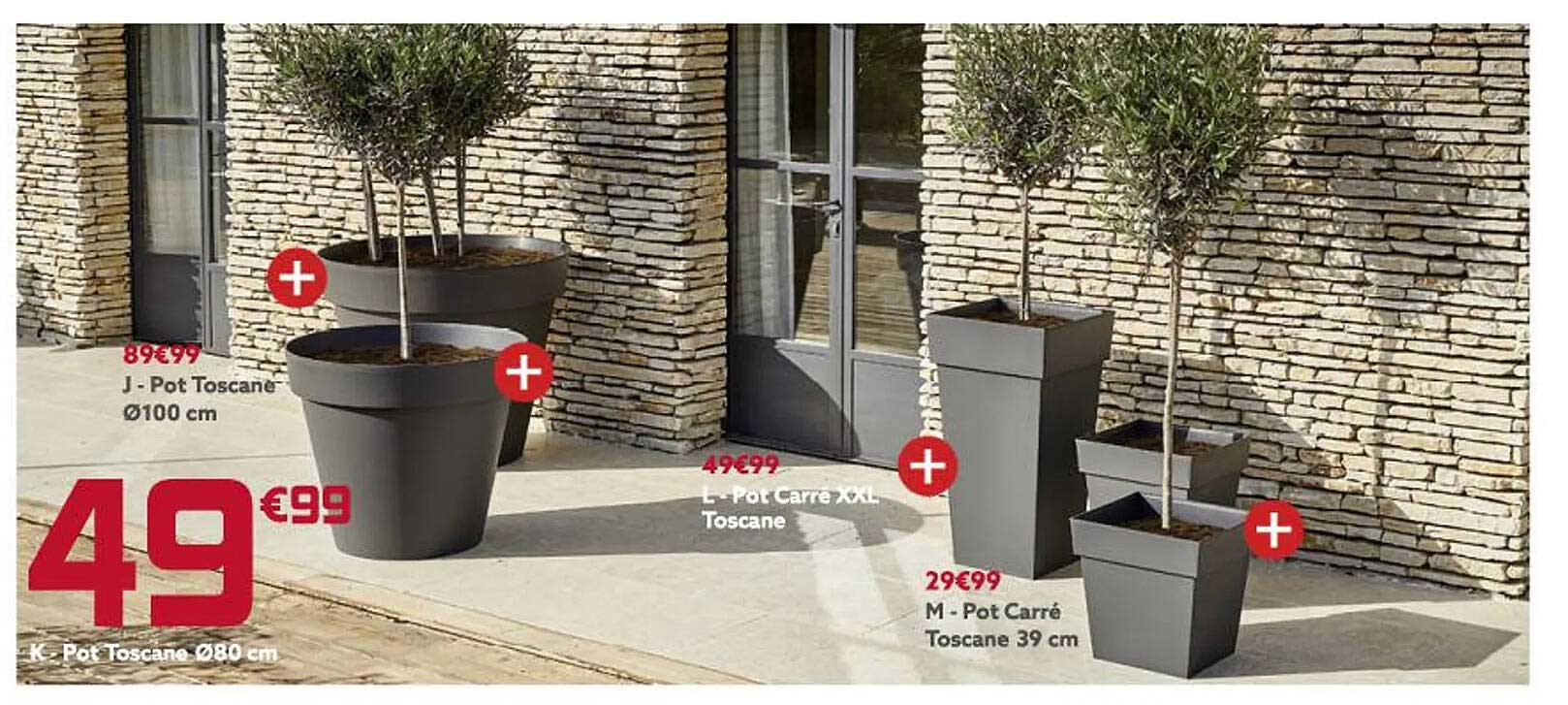 pot toscane ø100 cm, pot toscane ø80 cm, pot carré xxl toscane, pot carré toscane 39 cm