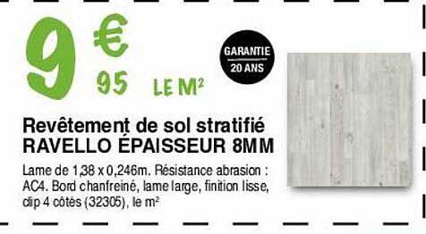 revêtement de sol stratifié ravello épaisseur 8mm