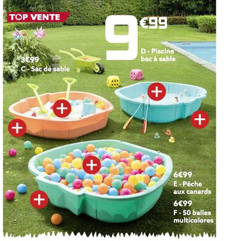 sac de sable, piscine bac à sable, pêche aux canards, 50 balles multicolores