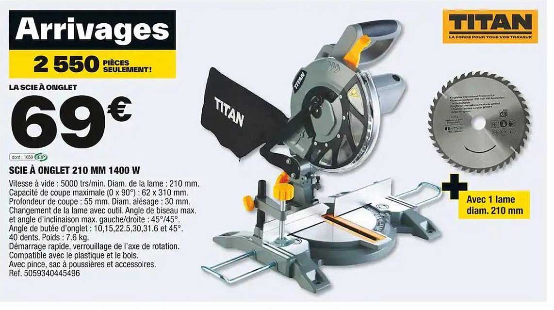 Scie à Onglet 210 Mm 1400 W Titan