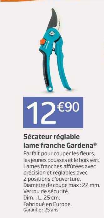 sécateur réglable lame franche gardena