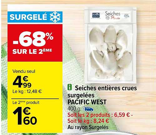 seiches entières crues surgelées pacific west