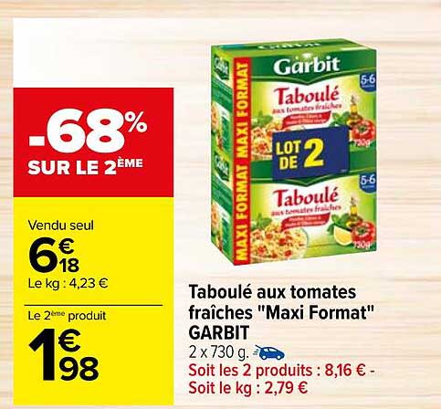 taboulé aux tomates fraîches "maxi format" garbit
