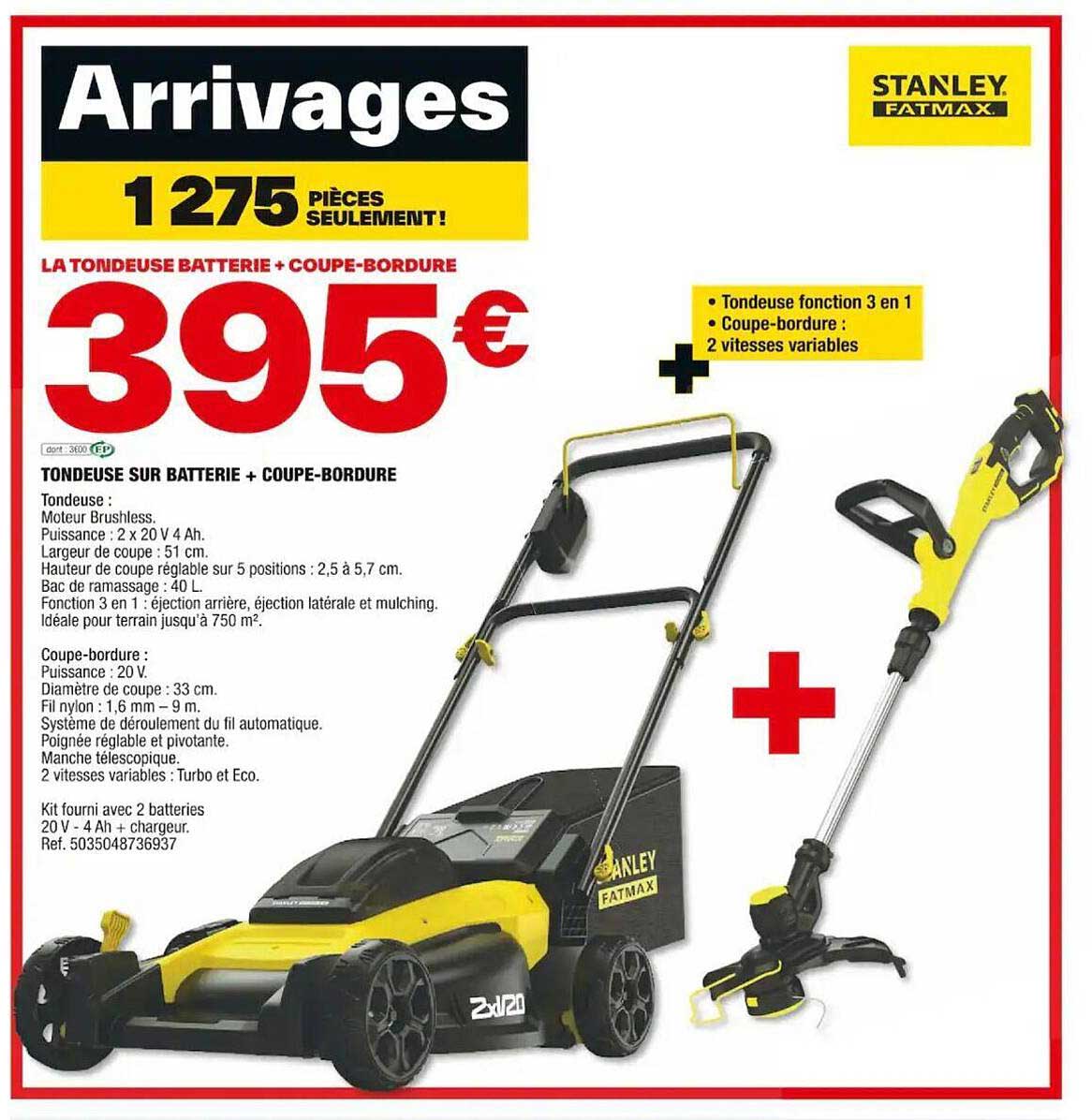 tondeuse sur batterie + coupe-bordure stanley