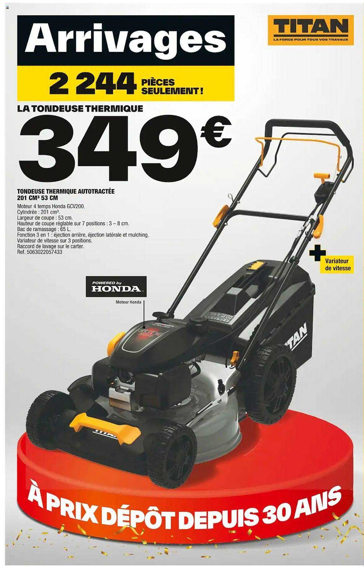 tondeuse thermique autotractée 201 cm³ 53 cm honda